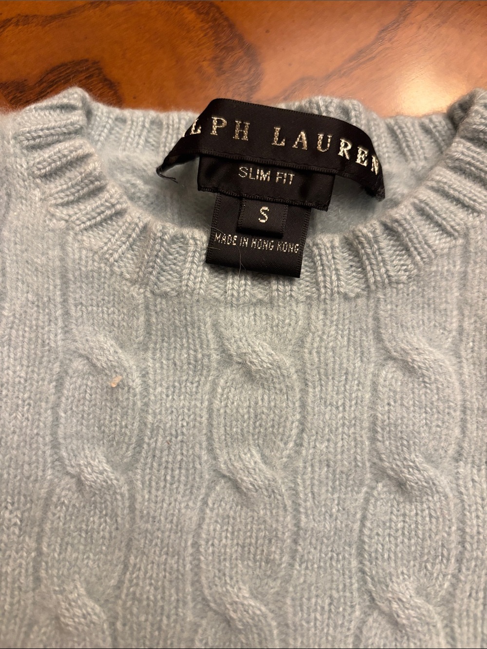 Ralph Lauren Pale Blue Cashmere Cable Knit Crewneck Sweater Small - Picture 2 of 9